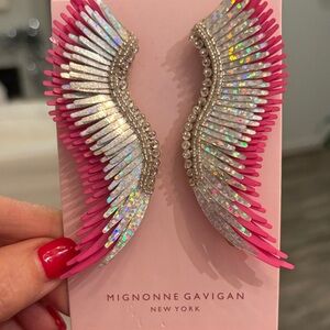 Mignonne Gavigan Fuchsia and Holographic Wing Earrings